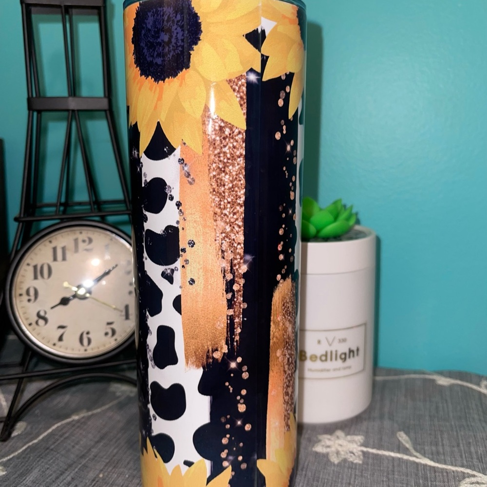 Sunflower/cow print tumbler